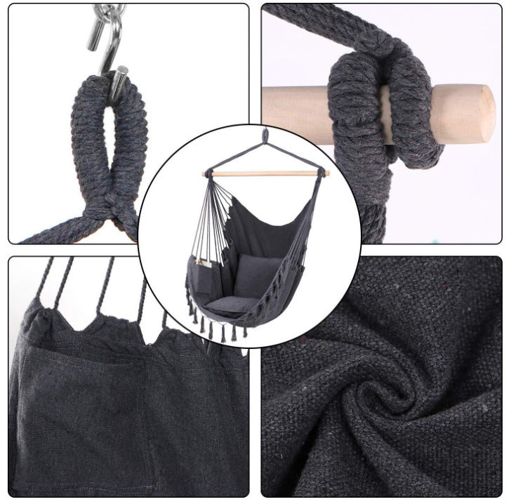 Tassel Hanging Chair Wooden Stick Canvas Swing