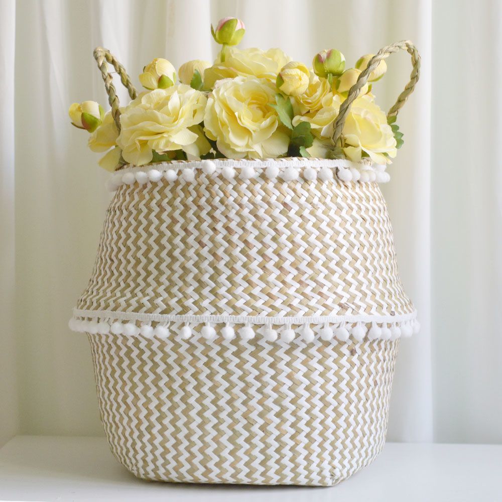 Nordic Style Ins Pastoral Seagrass Flower Basket Desktop Bird Of Paradise Monstera Bamboo Leaf Qin Banyan Green Plant Potted Floor Balcony