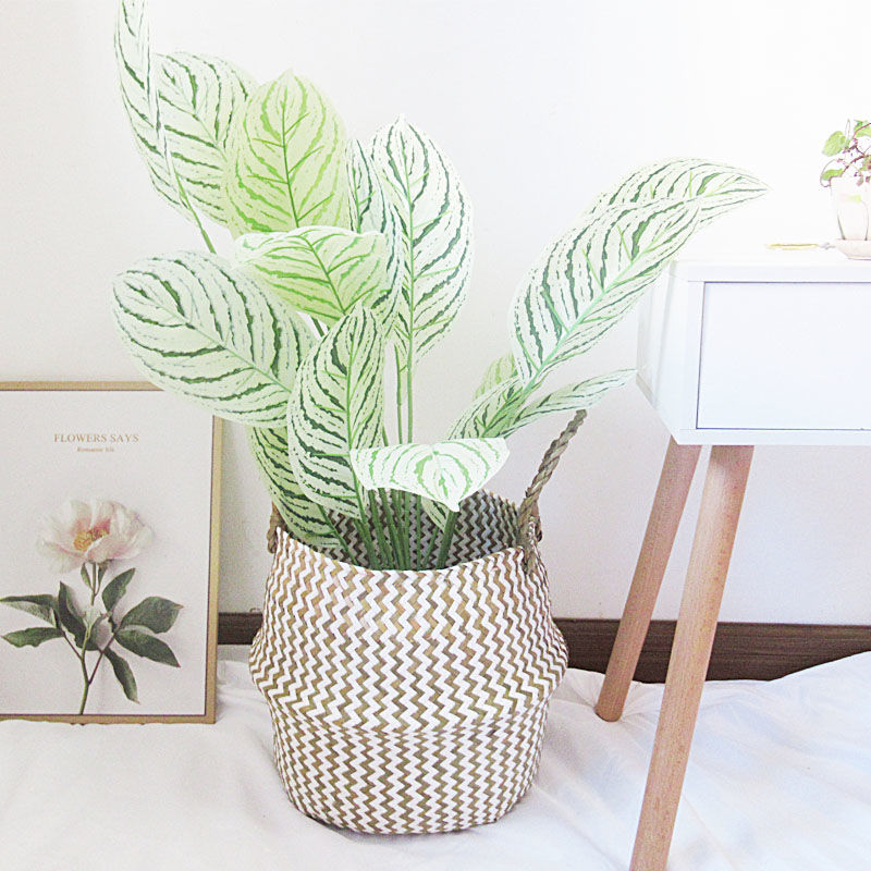 Nordic Style Ins Pastoral Seagrass Flower Basket Desktop Bird Of Paradise Monstera Bamboo Leaf Qin Banyan Green Plant Potted Floor Balcony