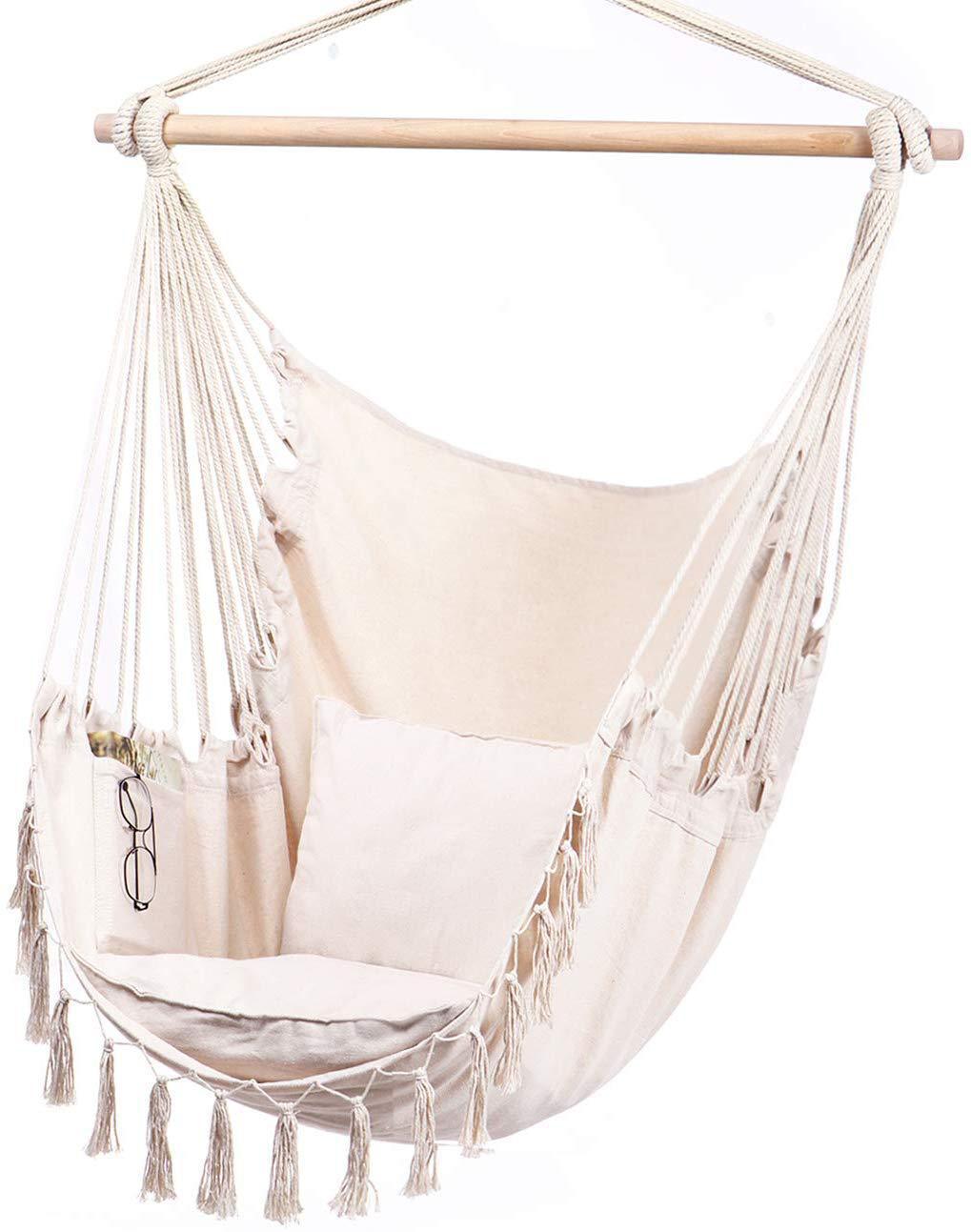 Tassel Hanging Chair Wooden Stick Canvas Swing