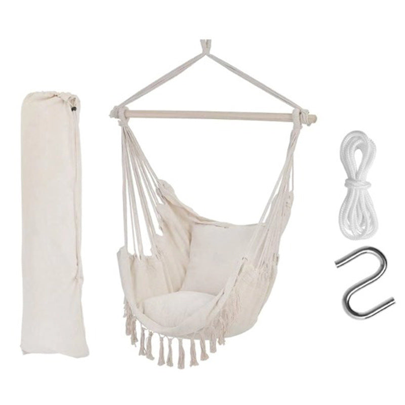 Tassel Hanging Chair Wooden Stick Canvas Swing